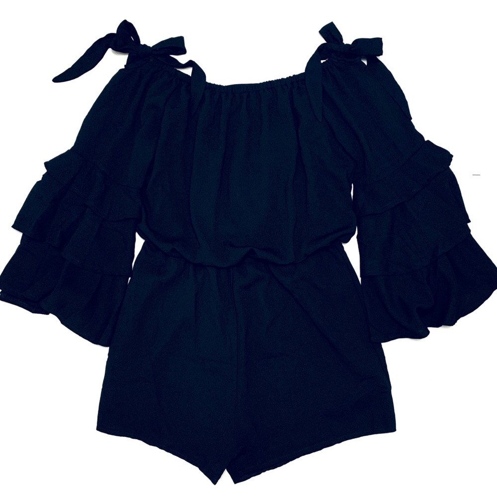She + Sky Black Romper w/Bell Sleeves
